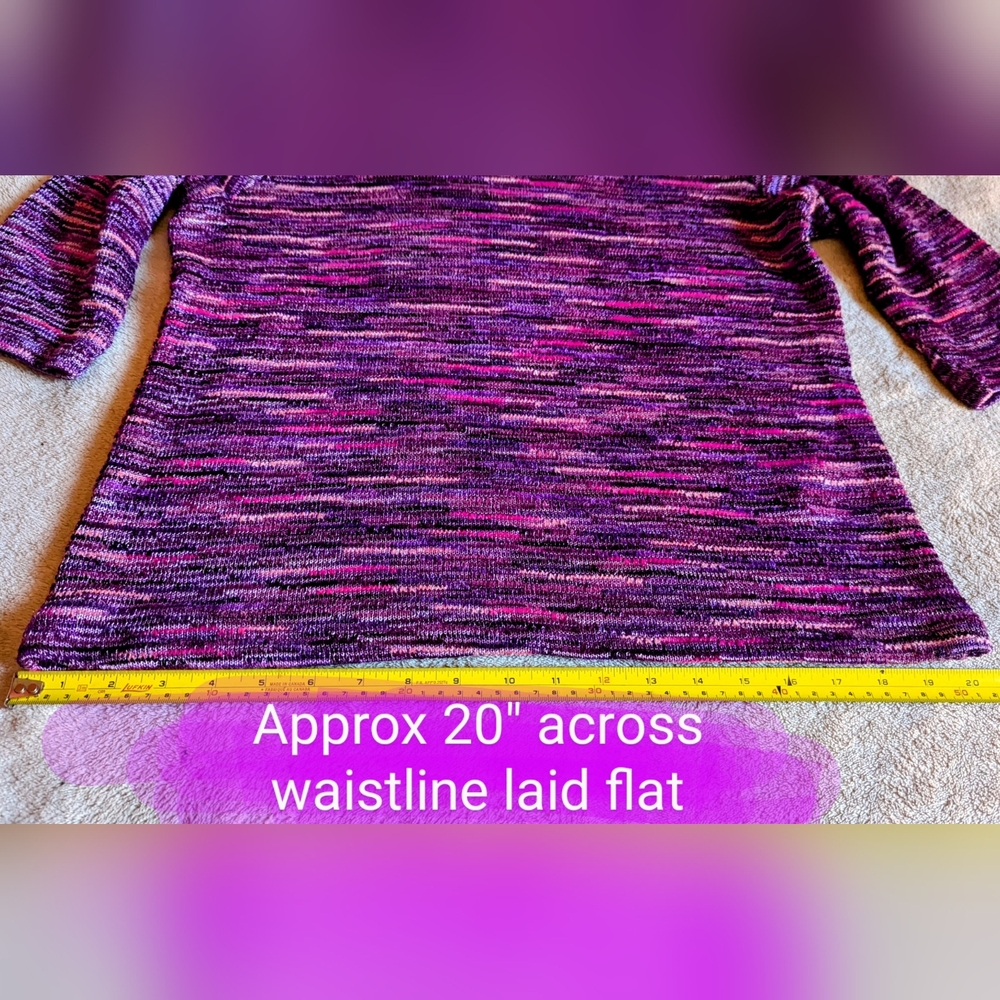 Alia size Med ladies EUC 3/4 Sleeve pullover, purple, pink knitted style pattern - Picture 6 of 11
